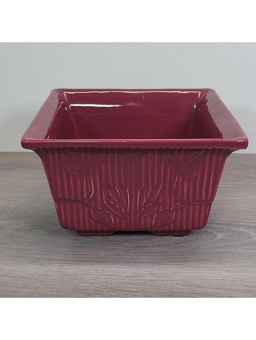 Haeger Floral USA Ceramic Planter 605 Square Floral Dark Pink